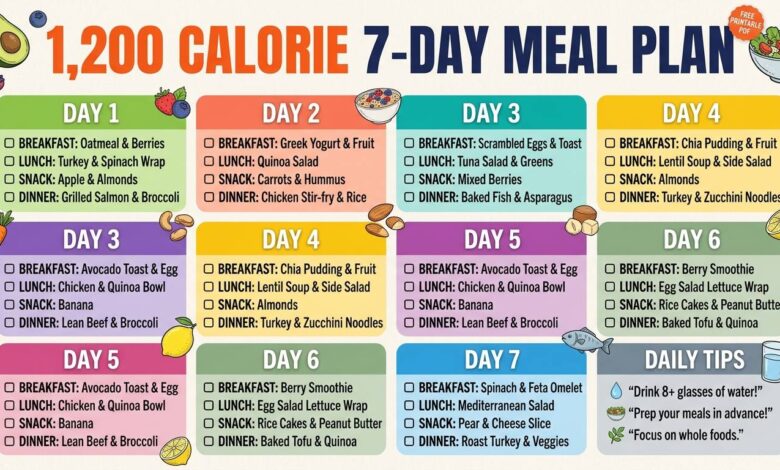 1,200 Calorie Meal Plan 7-Day Printable PDF (Free)