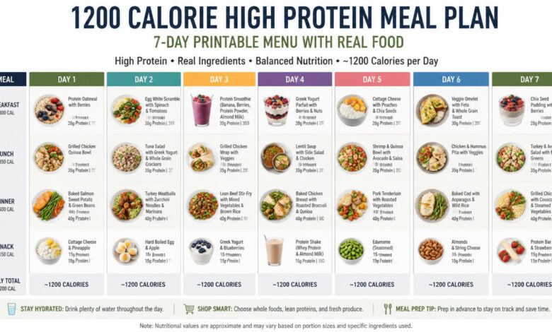 1200 Calorie Meal Plan High Protein: 7-Day Printable Menu with Real Food